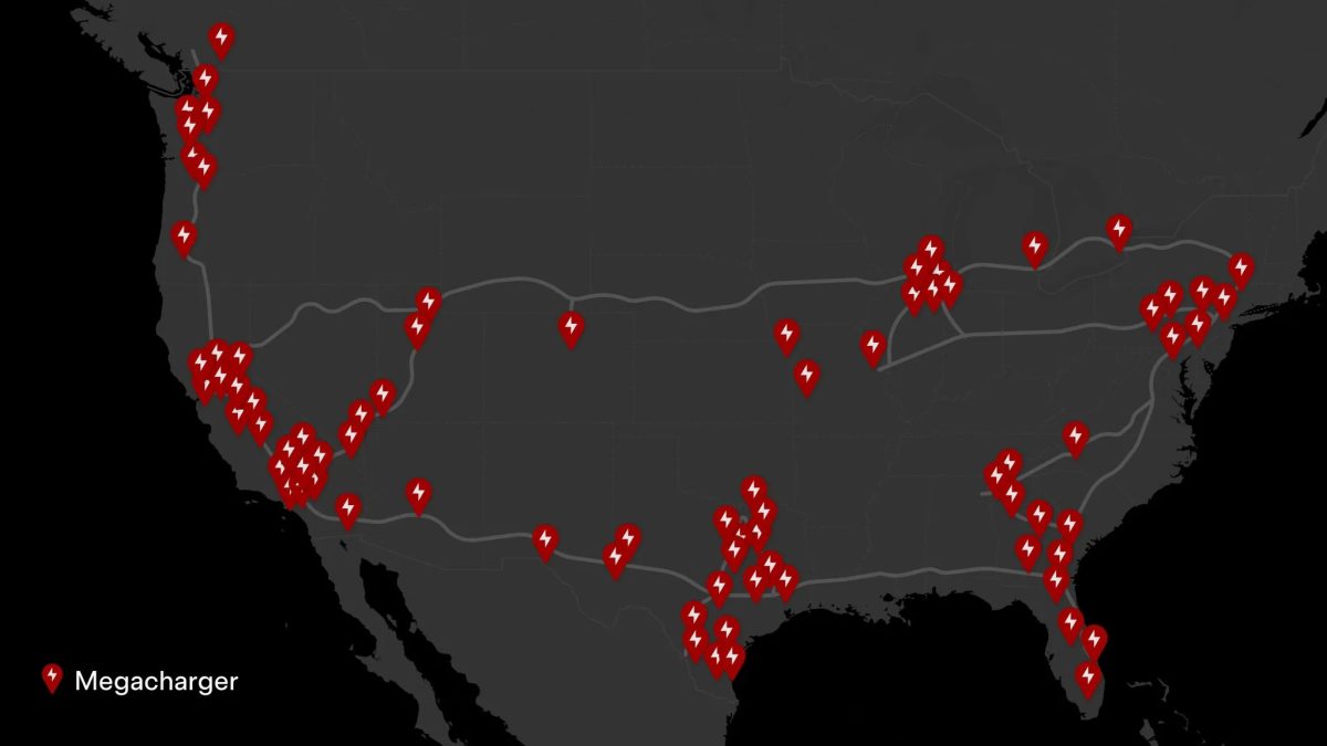 Станции Tesla Megacharger на грузовых маршрутах США (Image: Tesla)
