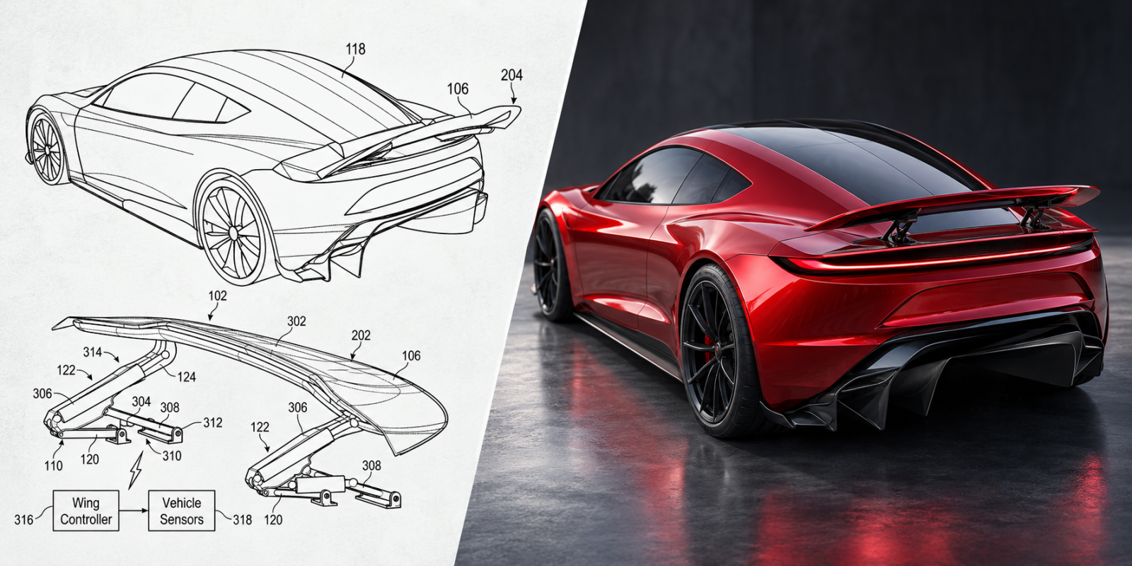 Патент Tesla показывает новый Roadster со скрытым задним антикрылом с прижимной силой 700 кг